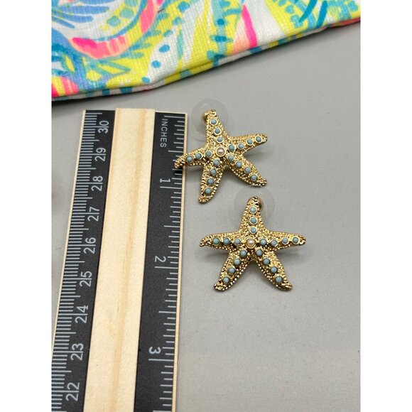 Signed Lilly Pulitzer Earrings Gold Bow & Starfish Studs Designer Signed Jewelry - Picture 9 of 9